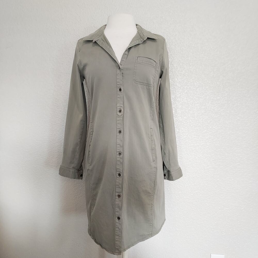 J. Jill Live-In Chino Green Button Down Shirt Dress Size 6